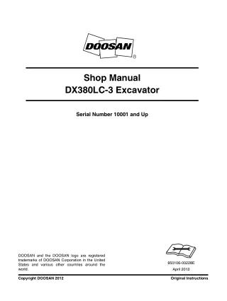 Daewoo Doosan DX380LC-3 Excavator Service Repair Manual Instant Download (Serial Number 10001 and Up)