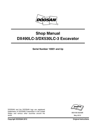 Daewoo Doosan DX490LC-3 and DX530LC-3 Excavator Service Repair Manual Instant Download (Serial Number 10001 and Up)