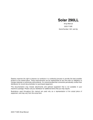 Daewoo Doosan Solar 290LL Excavator Service Repair Manual Instant Download