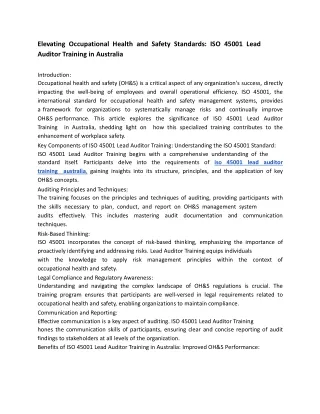 ISO 45001 Lead Auditor Training Australia