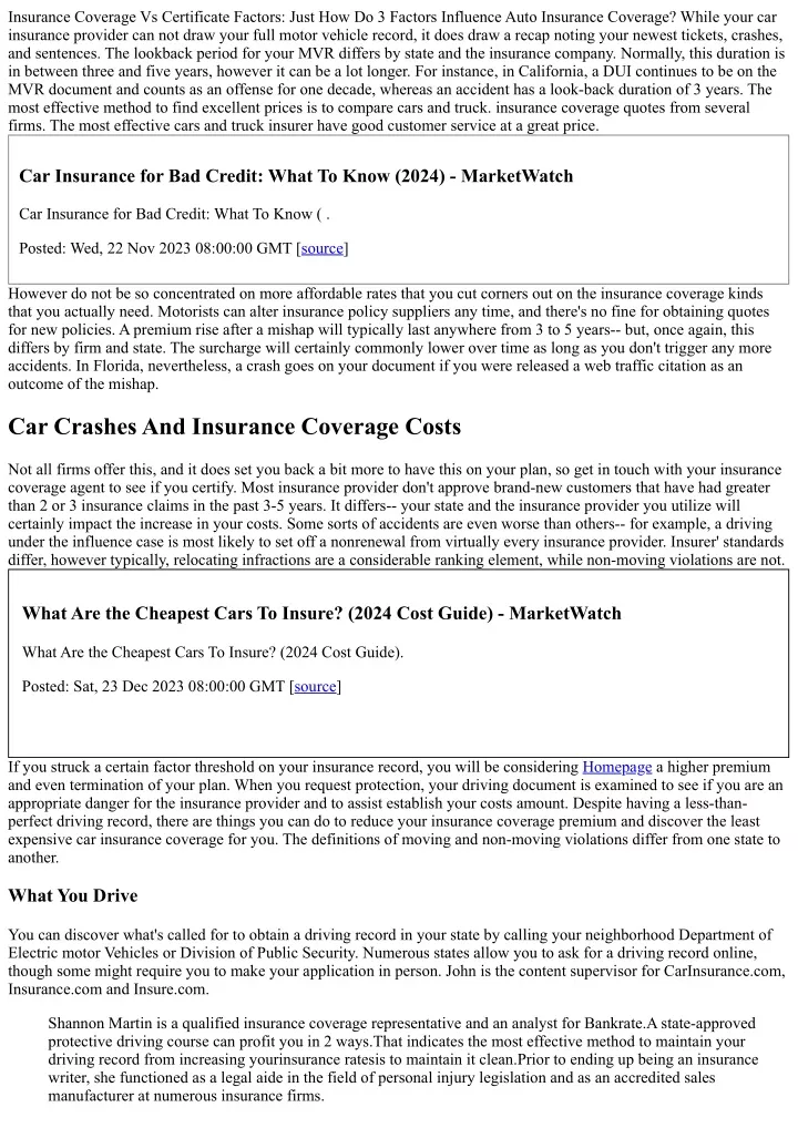 insurance coverage vs certificate factors just