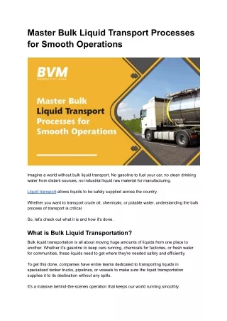 Master Bulk Liquid Transport Processes for Smooth Operations
