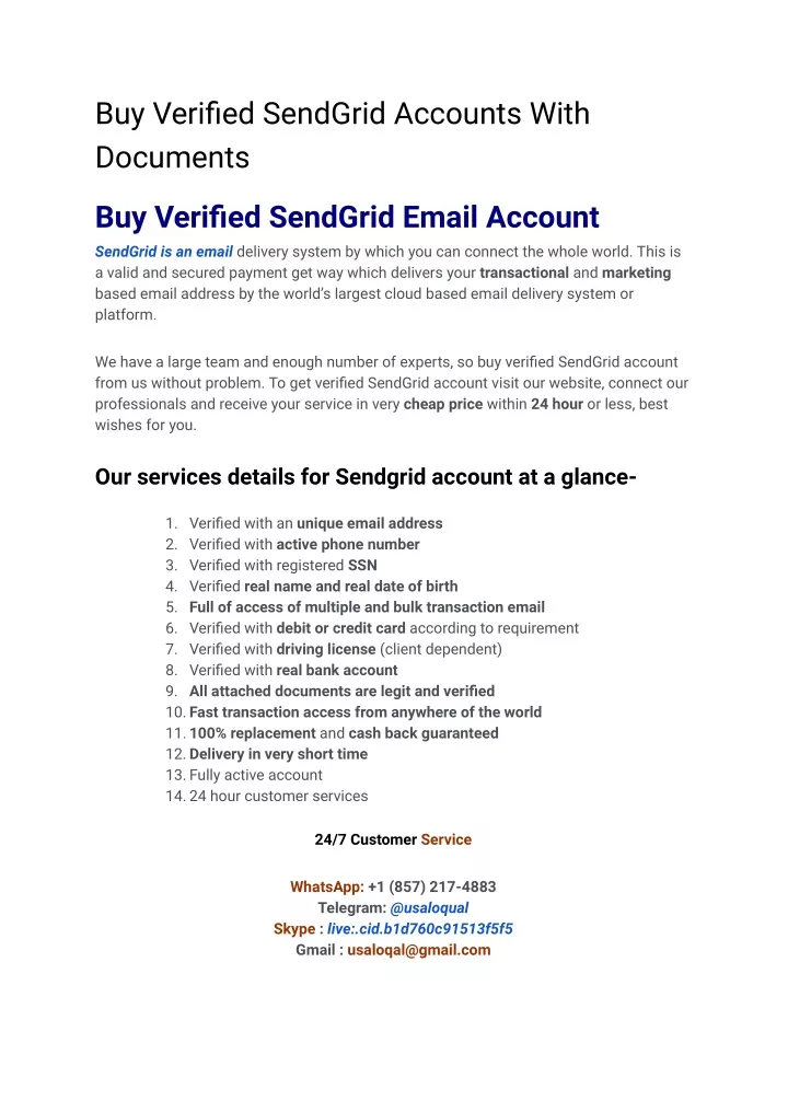 buy verified sendgrid accounts with documents