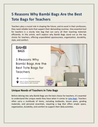 5 Reasons Why Bambi Bags Are the Best Tote Bags for Teachers