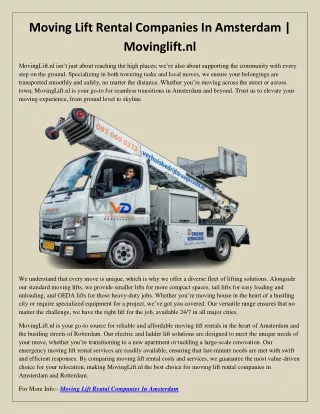 Moving Lift Rental Companies In Amsterdam | Movinglift.nl