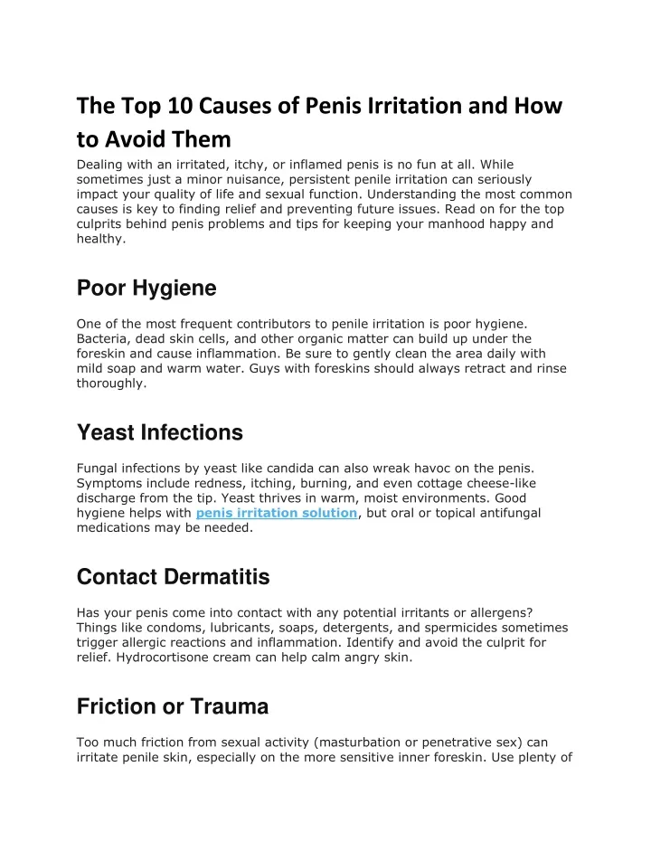 the top 10 causes of penis irritation