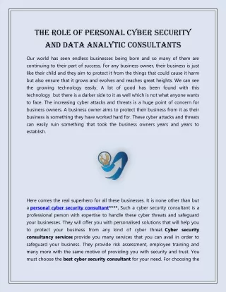 The role of personal cyber security and data analytic consultants