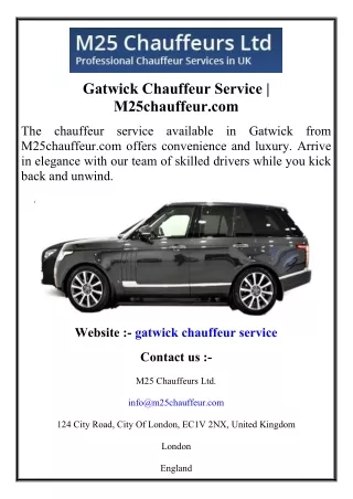 Gatwick Chauffeur Service  M25chauffeur.com