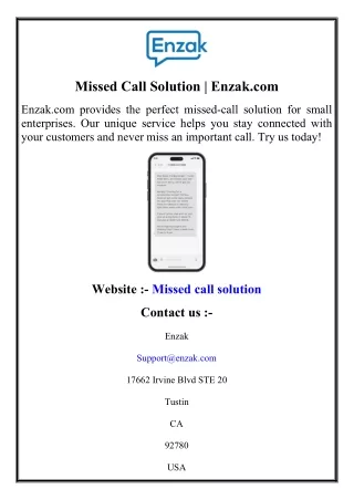 Missed Call Solution  Enzak.com