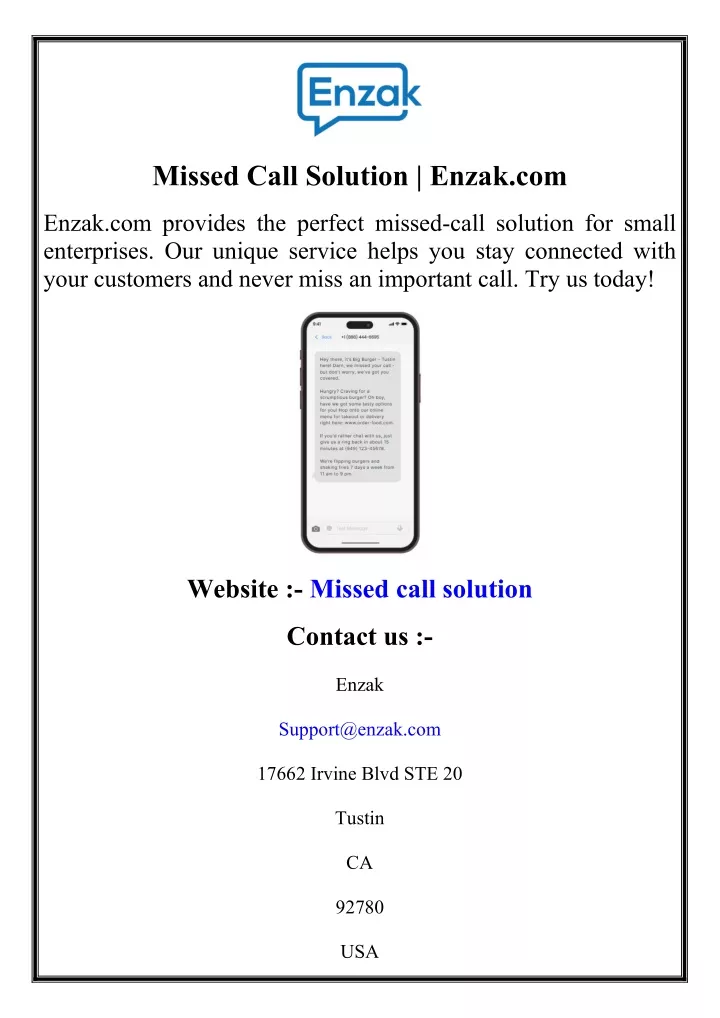 missed call solution enzak com
