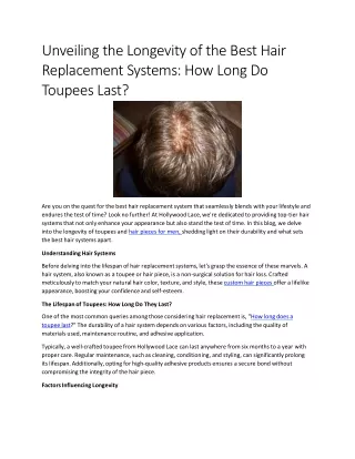 Unveiling the Longevity of the Best Hair Replacement Systems