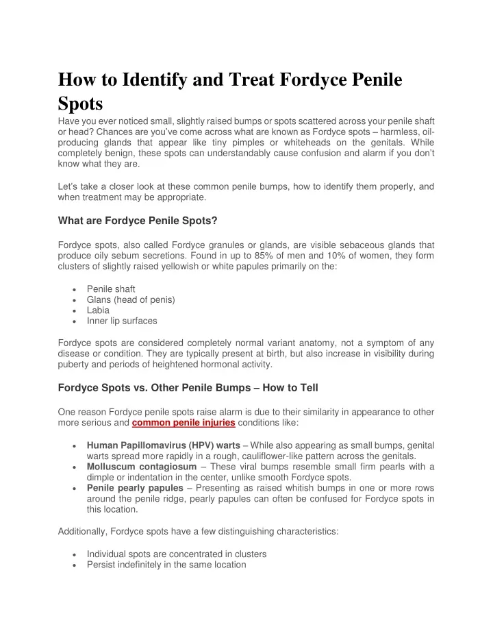 how to identify and treat fordyce penile spots