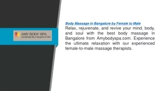 Body Massage In Bangalore By Female To Male  Amybodyspa.com