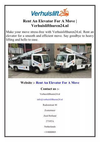 Rent An Elevator For A Move  Verhuislifthuren24.nl