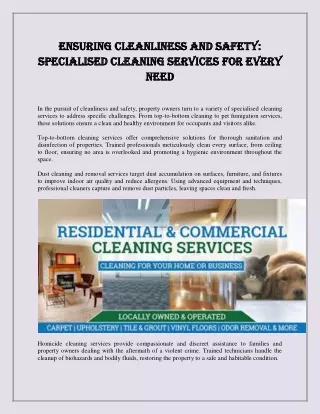Ensuring Cleanliness and Safety: Specialised Cleaning Services for Every Need
