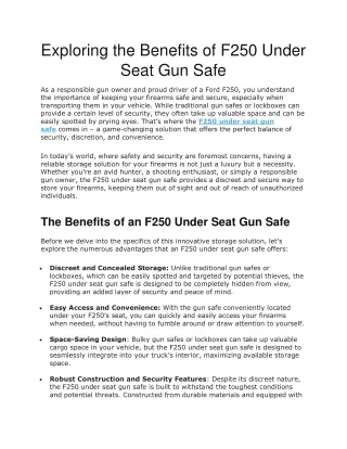 Exploring the Benefits of F250 Under Seat Gun Safe