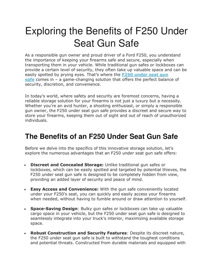 exploring the benefits of f250 under seat gun safe