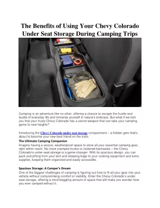 The Benefits of Using Your Chevy Colorado Under Seat Storage During Camping Trips