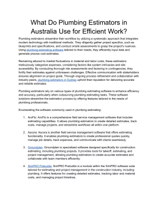 What Do Plumbing Estimators in Australia Use for Efficient Work