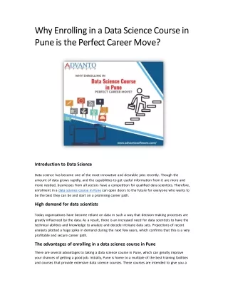 Why Enrolling in a Data Science Course in Pune is the Perfect Career Move?