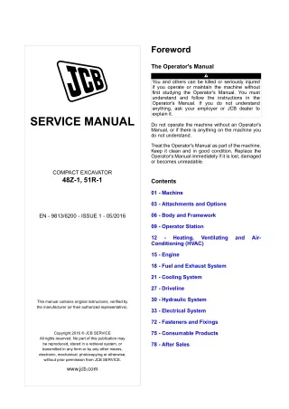 JCB 48Z-1, 51R-1 COMPACT EXCAVATOR Tier 3 Perkins Engine Service Repair Manual Instant Download