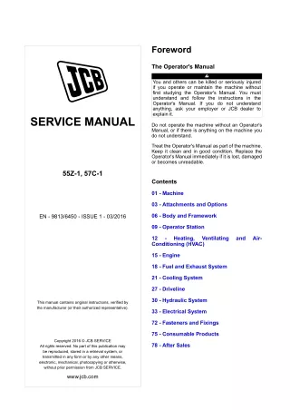 JCB 55Z-1, 57C-1 COMPACT EXCAVATOR Service Repair Manual Instant Download (Kohler Engine)