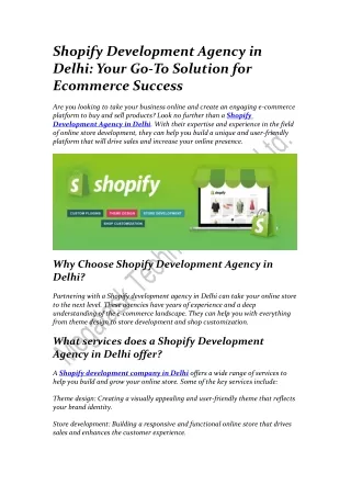 Shopify Development Agency in Delhi  | Customer Plugin | Theme Design | Store