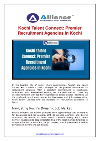 Kochi Talent Connect - Premier Recruitment Agencies in Kochi
