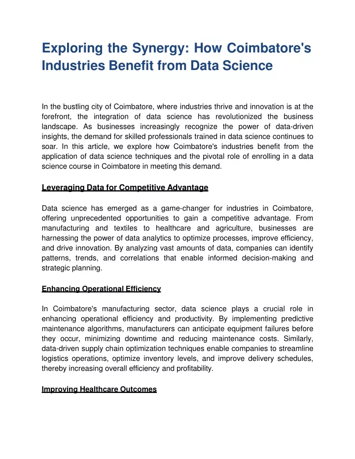 exploring the synergy how coimbatore s industries benefit from data science