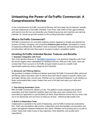 Unleashing the Power of GoTraffic Commercial: A Comprehensive Review