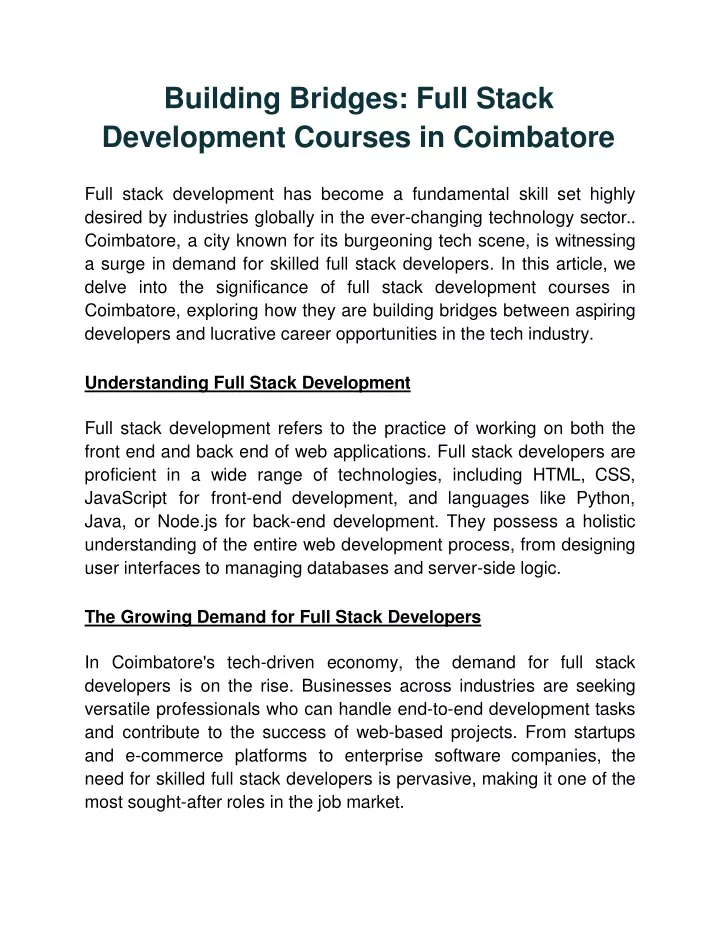 building bridges full stack development courses in coimbatore