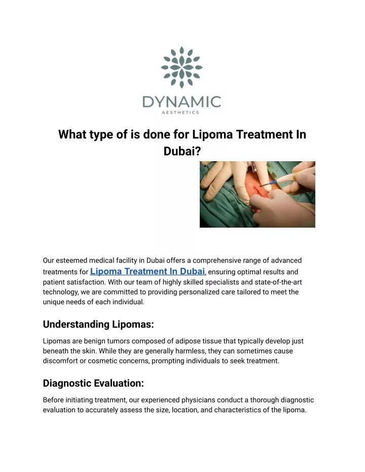 what type of is done for lipoma treatment in dubai