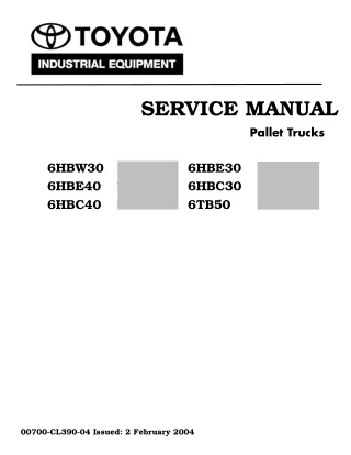 Toyota 6HBE40 Pallet Truck Service Repair Manual SN10011 and up