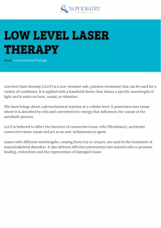 Low Level Laser Treatment in Neutral Bay