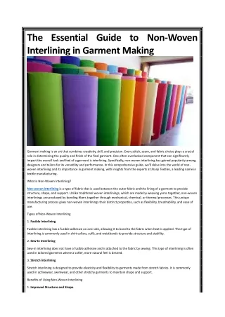 The Essential Guide to Non-Woven Interlining in Garment Making