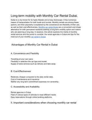 Monthly Car Rental Dubai