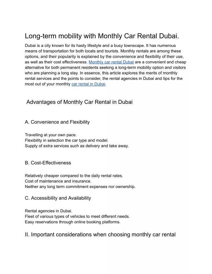 long term mobility with monthly car rental dubai