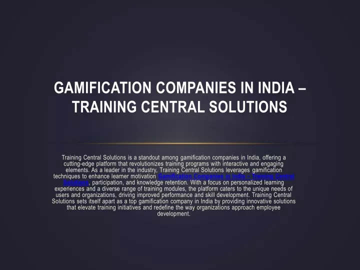 gamification companies in india training central solutions