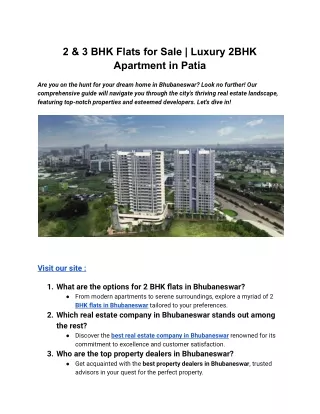 2 & 3 BHK Flats for Sale | Luxury 2BHK Apartment in Patia