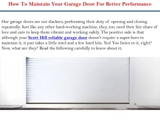 How To Maintain Your Garage Door For Better Performance