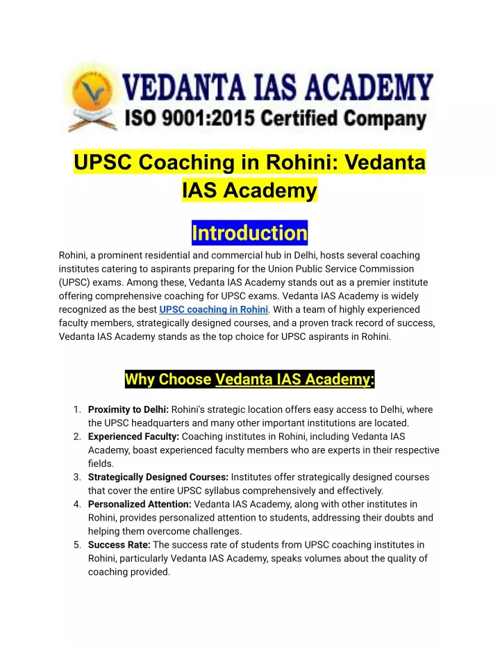 upsc coaching in rohini vedanta ias academy