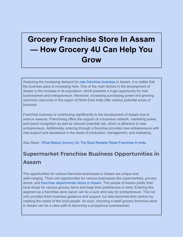 grocery franchise store in assam how grocery