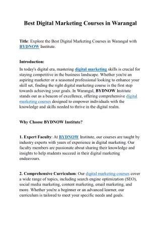 best digital marketing training institute in Warangal