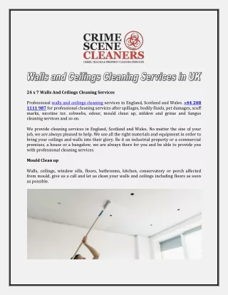 Walls and Ceilings Cleaning Services in UK