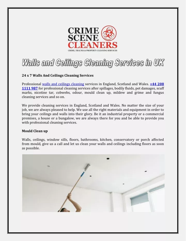 24 x 7 walls and ceilings cleaning services