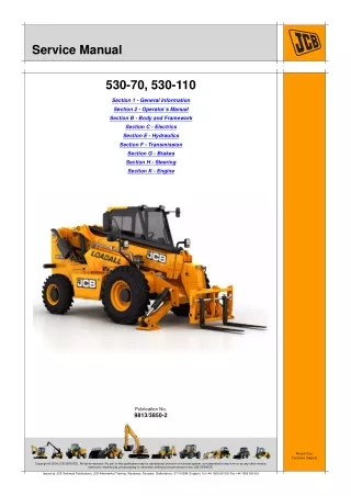 JCB 530-110, 530-70 Telescopic Handler Service Repair Manual Instant Download (From 1917406 To 1918306)