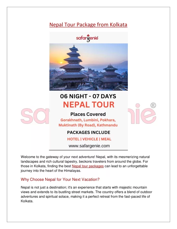 nepal tour package from kolkata
