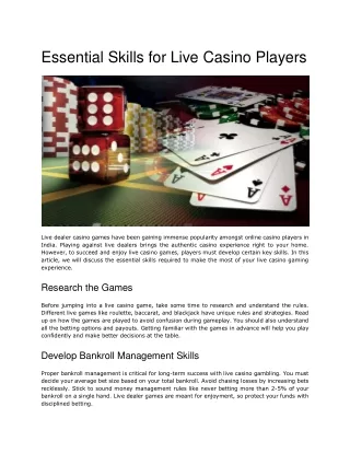 Essential Skills for Live Casino Players