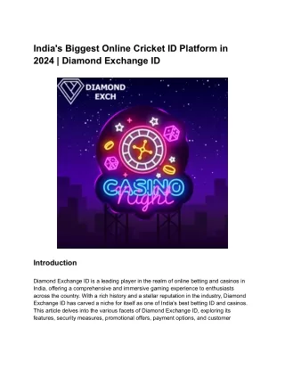 India's Biggest Online Cricket ID Platform in 2024 _ Diamond Exchange ID