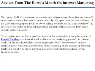 Advices From The Horse's Mouth On Internet Marketing